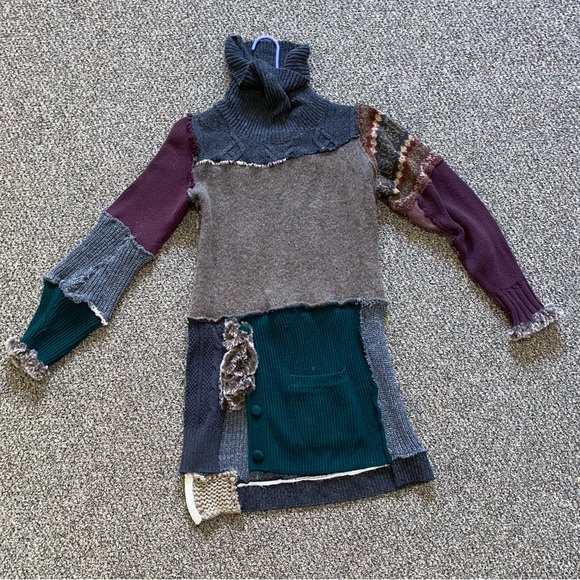 HANDMADE Recycled Repurposed Upcycled Long Sweater Boho Cozy Autumn Layers S/M - Picture 2 of 16